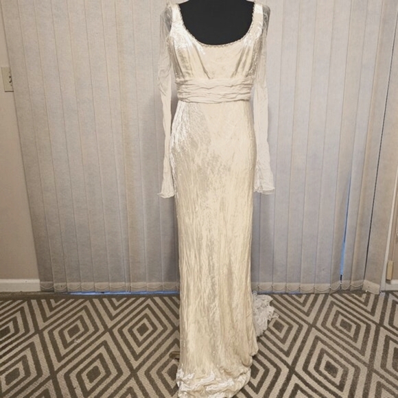 Peter Langner Velvet Champagne Wedding Dress NWT 46/10 - Picture 1 of 8